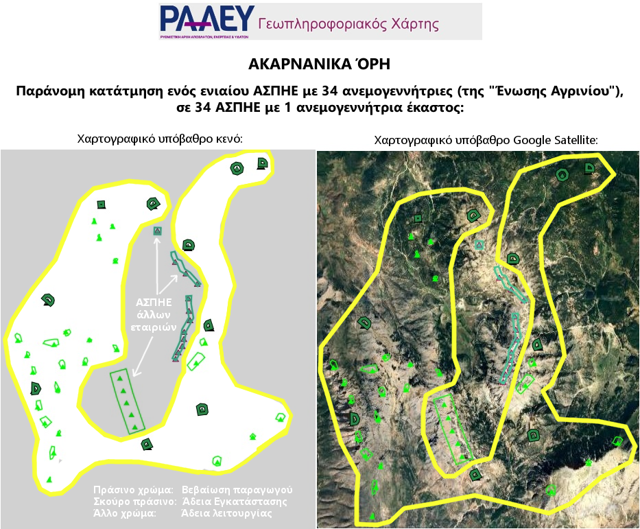 Ακαρνανικά όρη - χάρτης με αιολικά